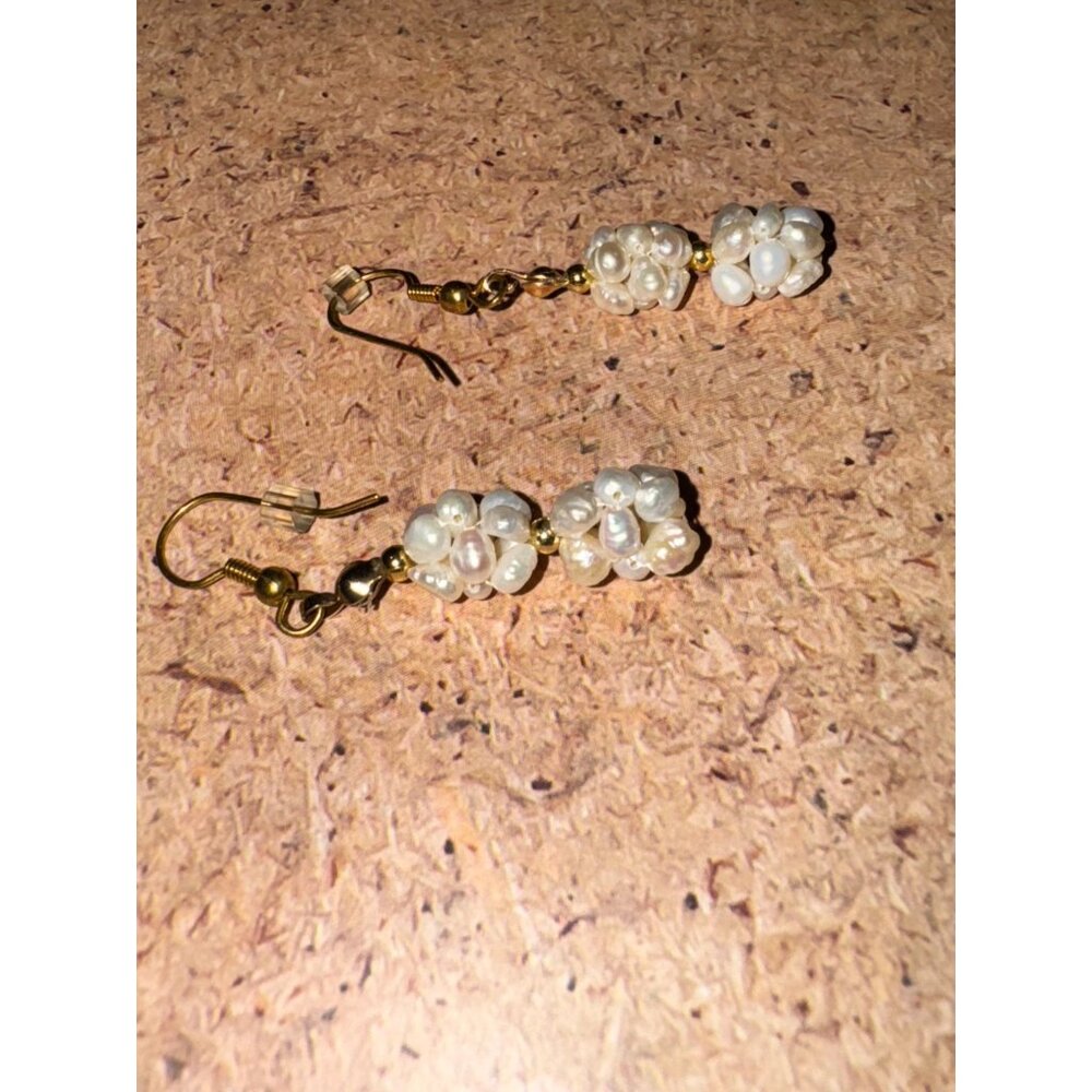 Handmade Dangling Earrings With Faux Pearls & Gold Beads - Picture 14 of 14
